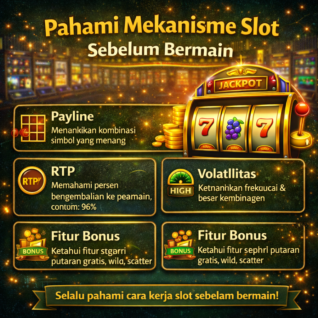 Pahami mekanisme slot sebelum bermain: kenali simbol, wild, scatter, free spin, serta cara baca aturan game supaya pengalaman lebih aman dan nyaman.